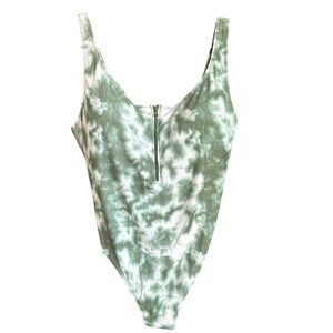 NWT Army Green  white tie-dye, sexy zipper, medium coverage swimsuit 3X